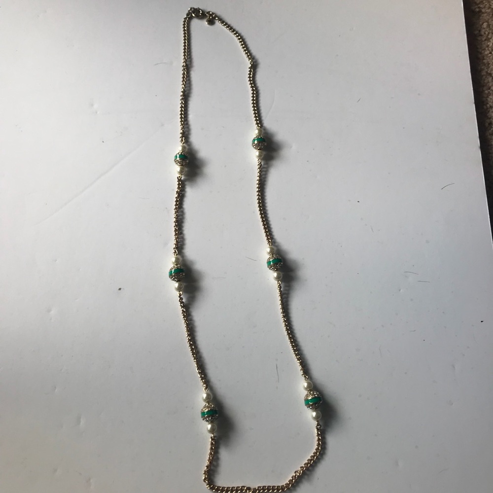 Jeweled Necklace with Green and Diamond Detail
